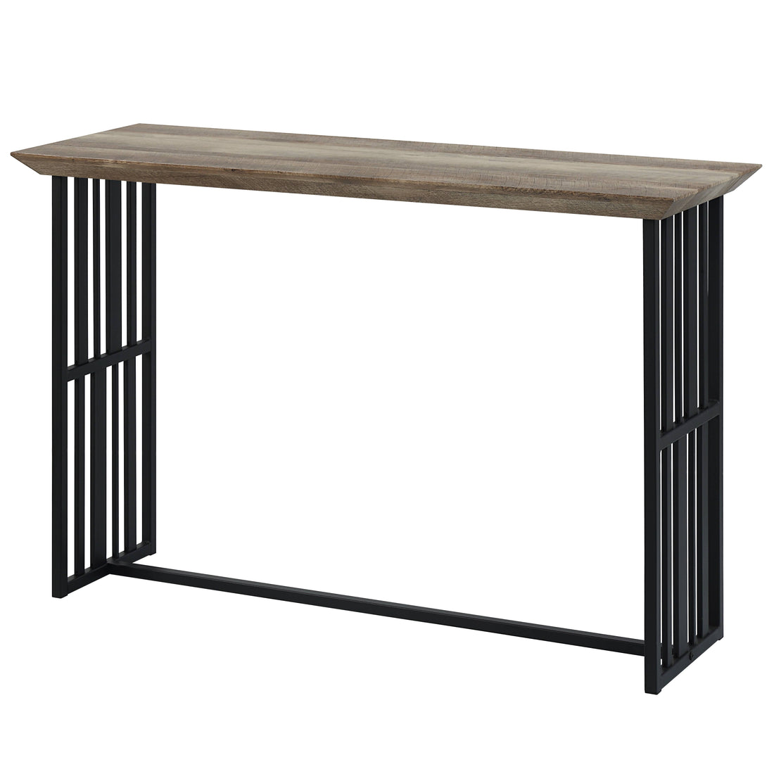 Antique Oak And Black Sofa Table With Double Pedestal Oak Primary Living Space Industrial Round Wood Metal Pedestal