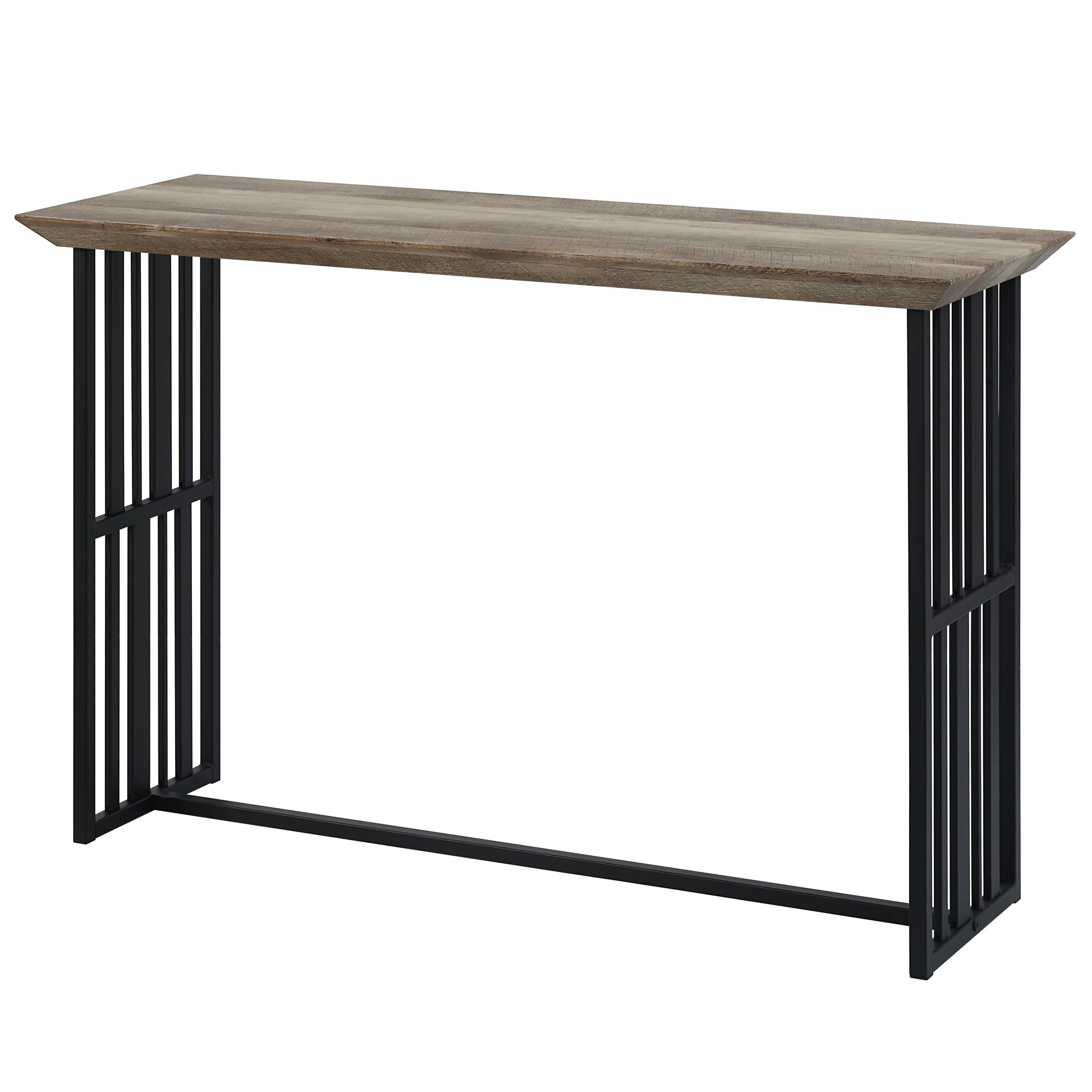 Antique Oak And Black Sofa Table With Double Pedestal Oak Primary Living Space Industrial Round Wood Metal Pedestal