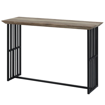 Antique Oak And Black Sofa Table With Double Pedestal Oak Primary Living Space Industrial Round Wood Metal Pedestal