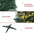 Homcom 5' Tall Pre Lit Slim Noble Fir Artificial Christmas Tree With Realistic Branches, 110 Warm White Led Lights And 294 Tips, Green Green Plastic