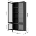 Large Metal Storage Cabinet Display Cabinet With 4 Glass Doors 5 Shelves Side Cabinet Bookcase Freestanding Cabinet For Bedroom Living Room Pantry Home Office Black, Waffle Grids Tempered Glass Freestanding 5 Or More Spaces Black Office Glass Doors