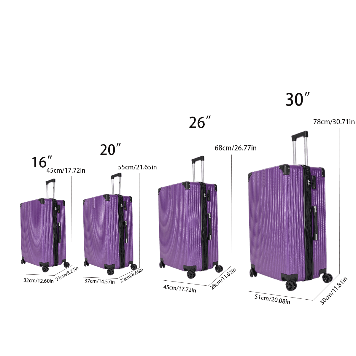 Long Holiday Luggage Set Of 3 Pieces 20.25.29 Inches Abs Hard Shell Luggage, With Password Lock Universal Wheel Lightweight Carry On Luggage Purple Abs