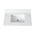 37 Inch Marble Vanity Top, White Vanity Top With Pre Drilled Faucet Holes, Bathroom Vanity Top With Undermount Rectangular Middle Sink And 4