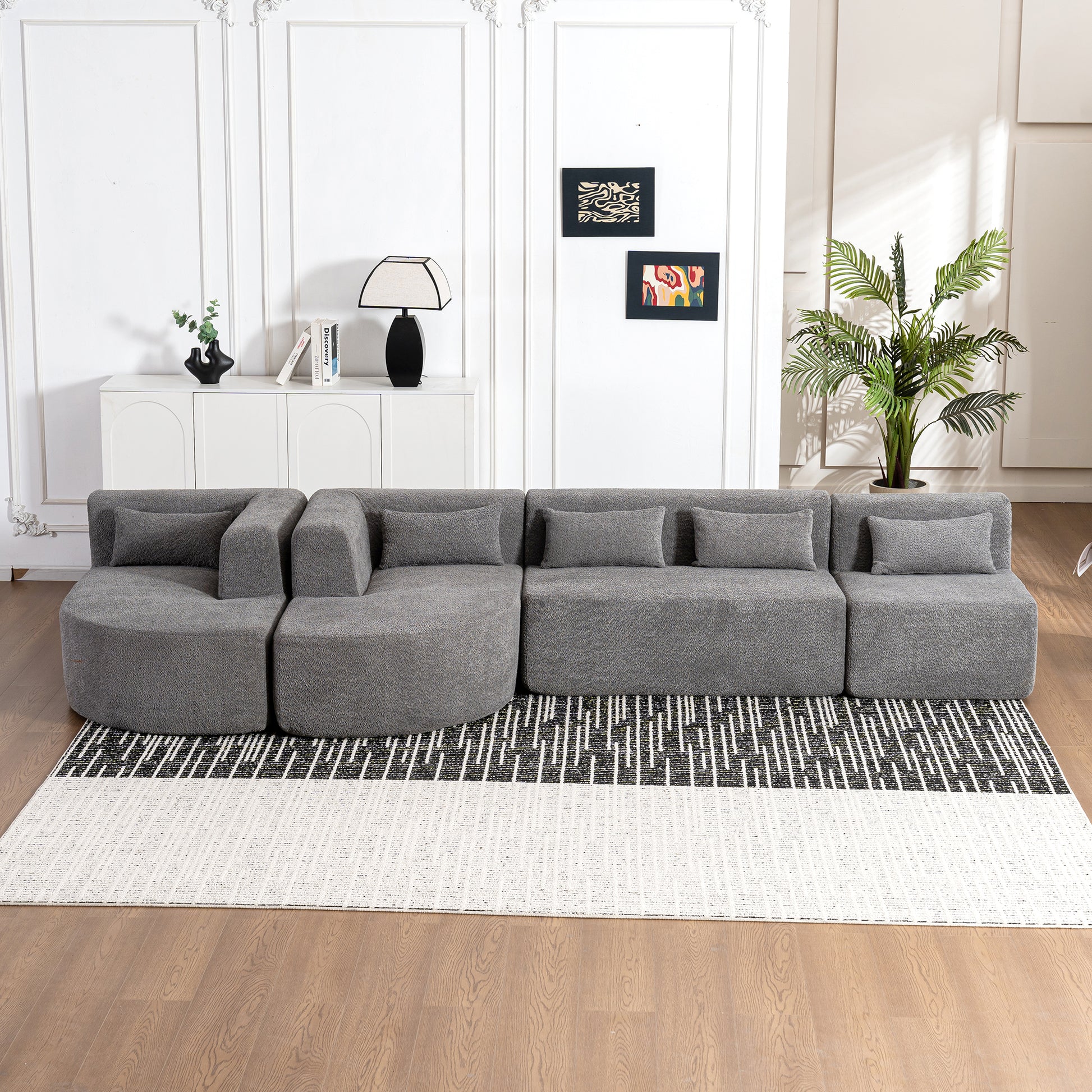 143.7" Upholstered Sofa Free Combined Sofa Couch With Two Chaise Lounge And Five Back Pillows For Living Room, Light Gray Light Gray Foam Polyester 5 Seat