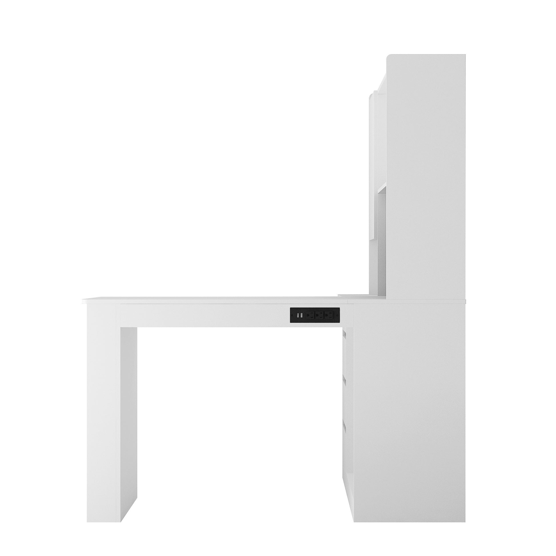 L Shaped Desk With Charger,Computer Desk With Drawers,Bookshelf & Hutchwith Led Light,Modern Corner Desk,Home Office Desk,L Shaped Study Table Writing Desk,Corner Gaming Computer Desk With Storage White Mdf