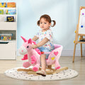 Qaba Baby Rocking Horse, Ride On Unicorn With 32 Songs, Toddler Rocker Toy With Wooden Base Seat Safety Belt For 1.5 3 Year Old, Pink Pink Plush