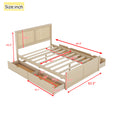 Queen Size Wood Storage Platform Bed With 4 Drawers, Rattan Headboard, Nature Box Spring Not Required Queen Antique Natural Wood Bedroom Bed Frame Wood Rattan