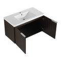 36 Inch Bathroom Cabinet With Resin Sink,Soft Close Doors,Float Mounting Design Silver Brown Stripe Bathroom Modern Plywood Plywood