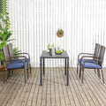 Outsunny Stackable Pe Rattan Outdoor Dining Chairs With Cushions, Set Of 4 Patio Wicker Dining Chairs With Armrests And Backrest For Patio, Deck, Cream Blue Blue Brown Steel