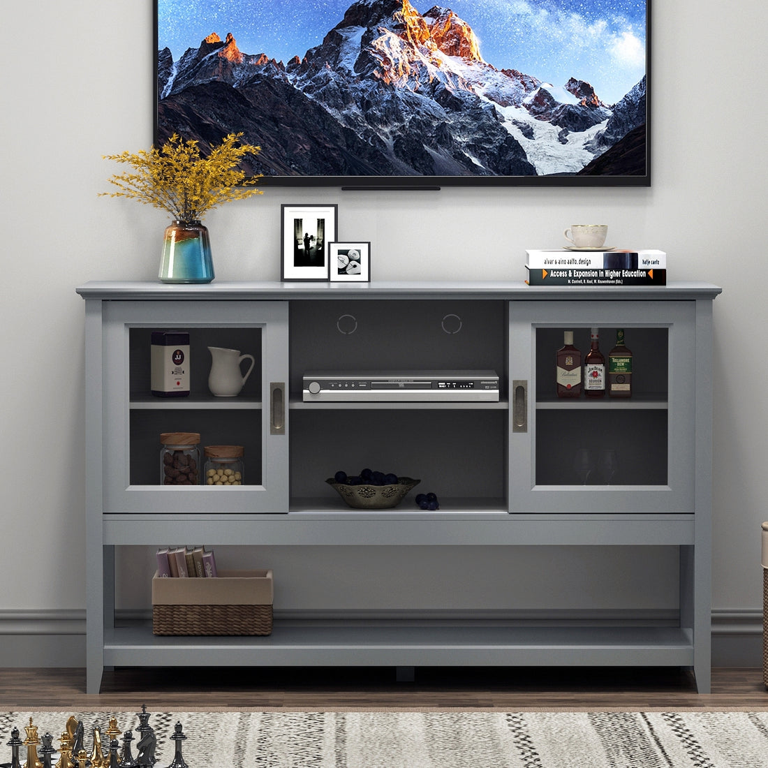 Sideboard Buffet Table With Doors,Grey Grey Primary Living Space Mdf