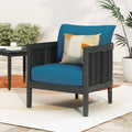 Outdoor Acacia Wood Wicker Club Chair With Cushions,Patio Furniture Conversation Seat For Backyard, Black Polyester Dark Teal Cushion, 27.50