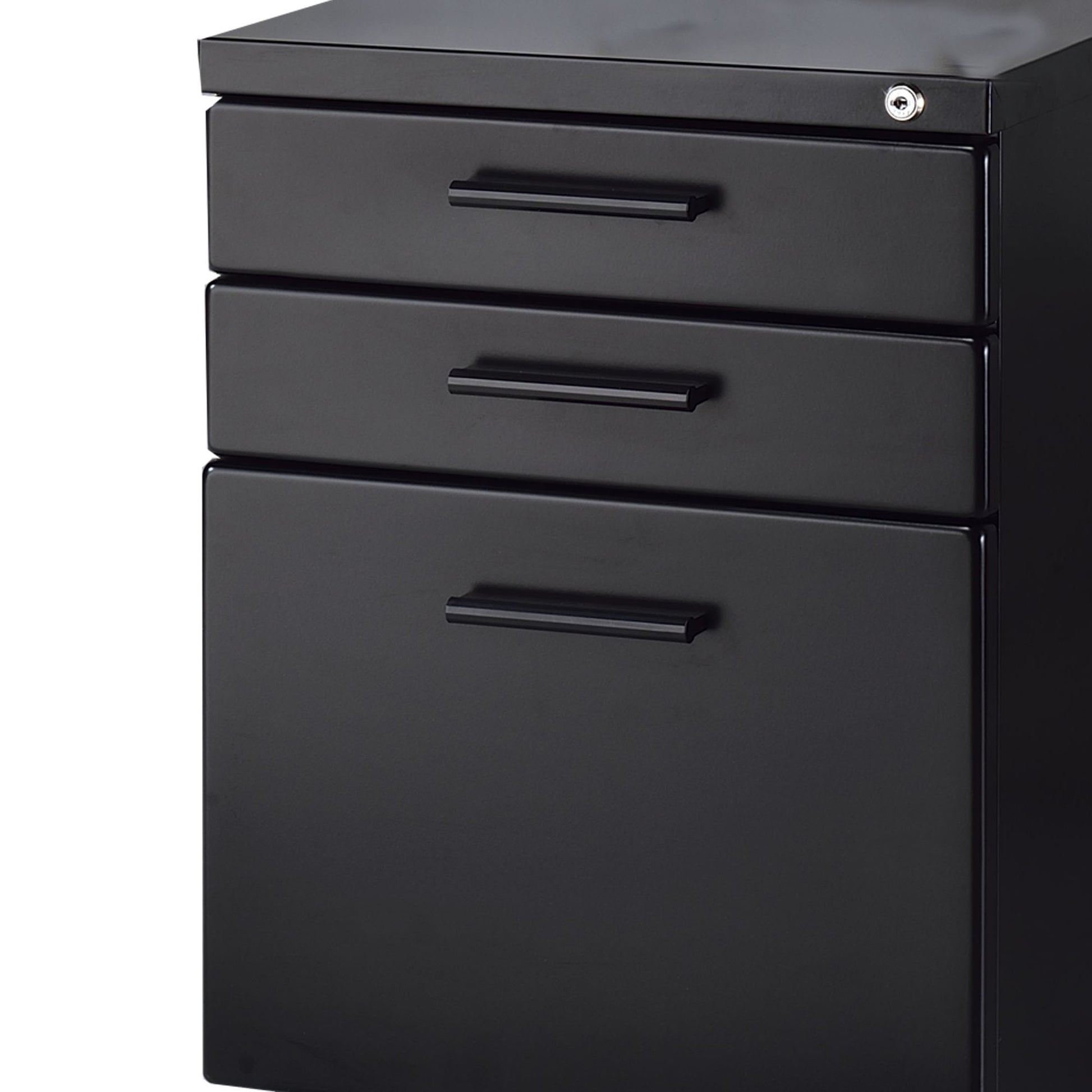 Contemporary Style File Cabinet With Lock System And Caster Support, Black Black Metal