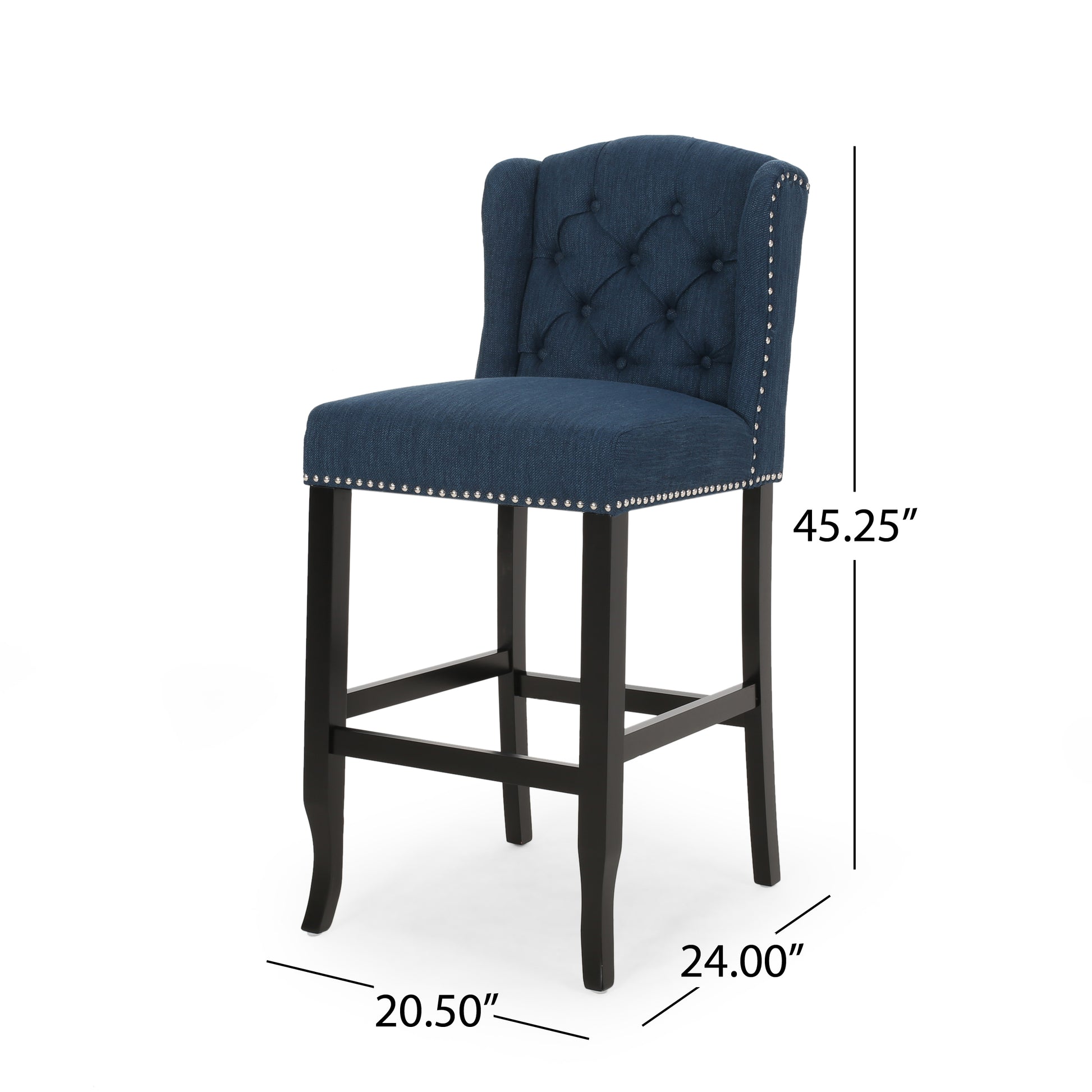 Vienna Contemporary Fabric Tufted Wingback 31 Inch Counter Stools, Set Of 2, Navy Blue And Dark Brown Navy Blue Fabric