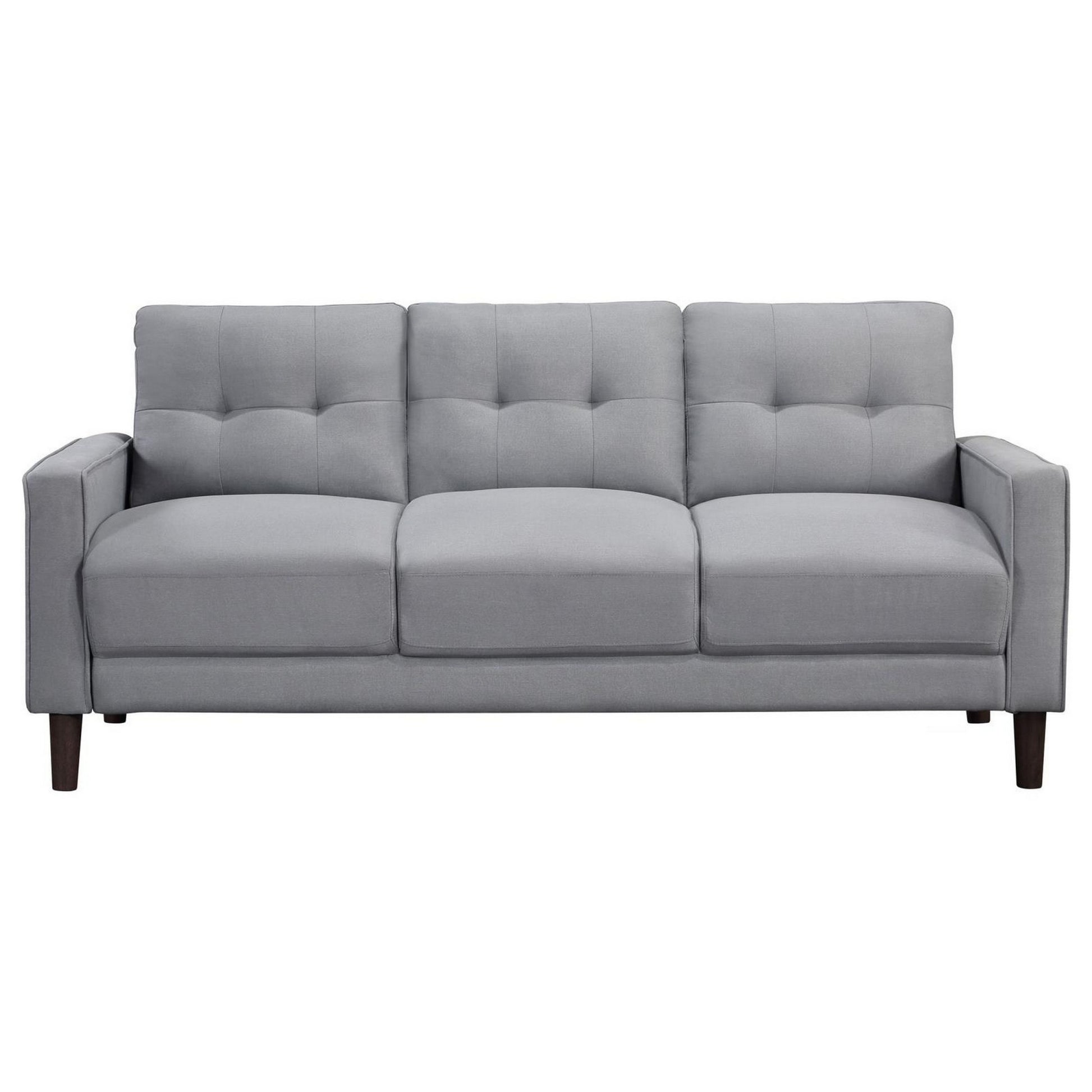 Bow 77 Inch Sofa, Grid Tufted Back, Track Arms, Self Welt Trim, Gray Grey Black Plywood 3 Seat