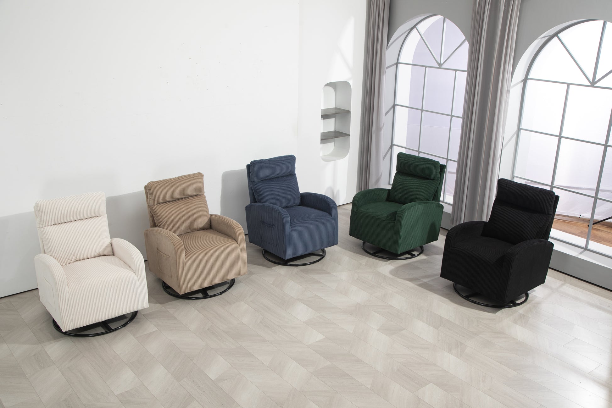 Jiada Upholstered Swivel Glider.Flannel Fabric.Rocking Chair For Nursery In Black.Modern Style One Left Bag Black Foam Corduroy
