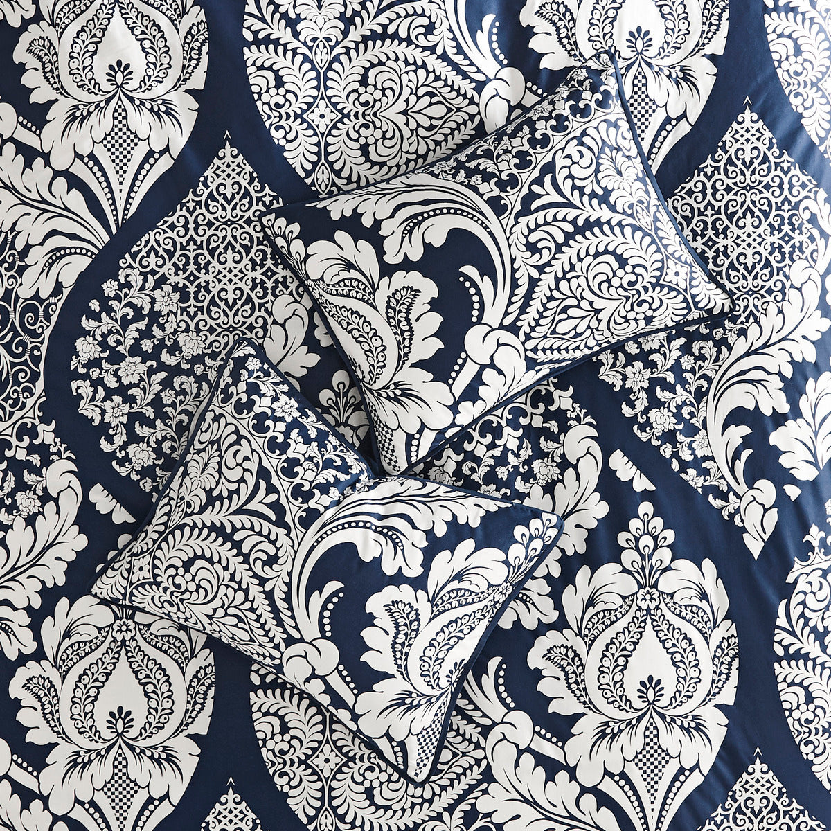 7 Piece Cotton Printed Comforter Set Indigo Queen Queen Indigo Polyester