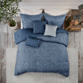 7 Piece Printed Seersucker Comforter Set Navy King King Navy Microfiber