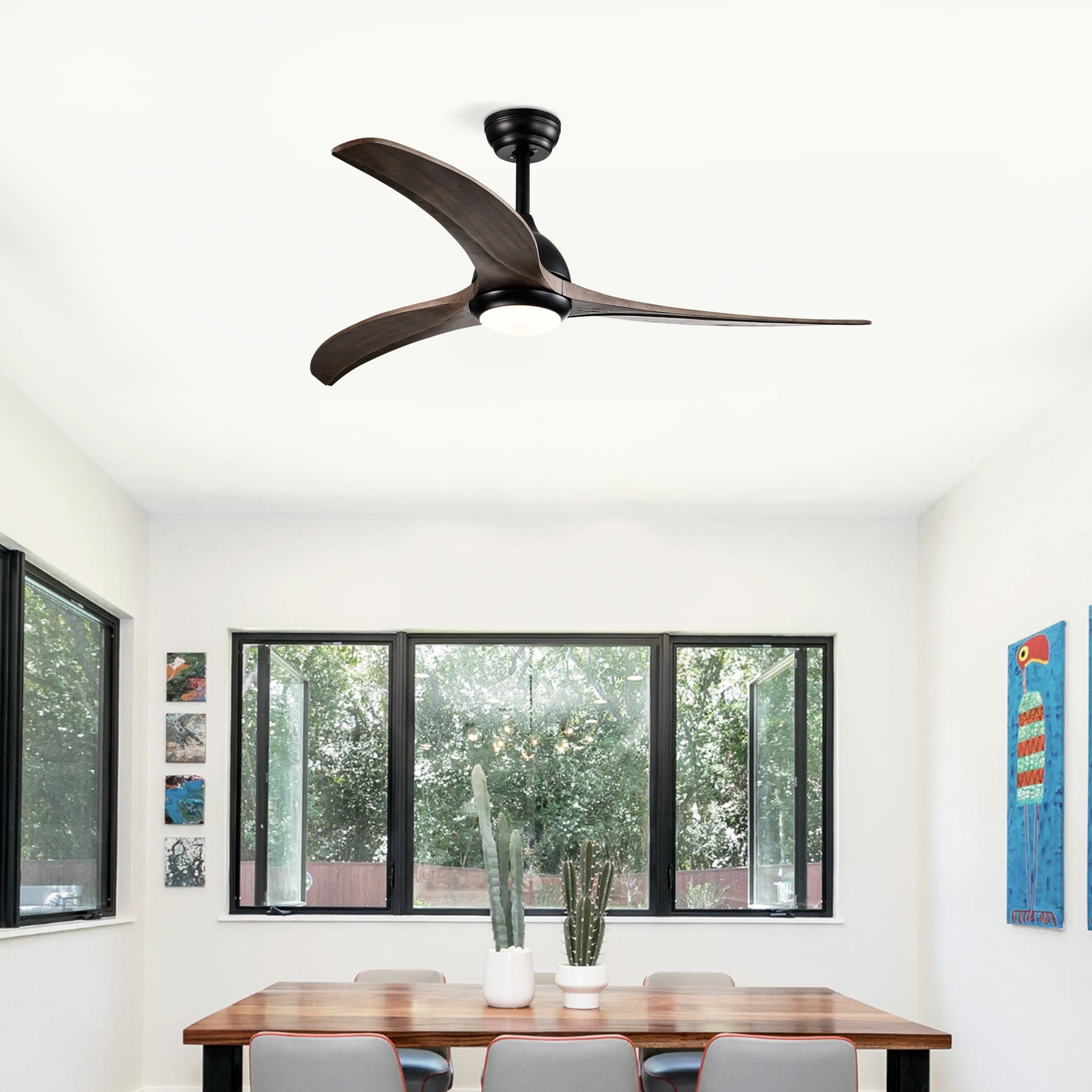 Same Sku W1592P176977 52" Ceiling Fan, Indoor Outdoor Ceiling Fan With Light With Remote Control, Noiseless Reversible Motor, 6 Speed ,3 Colorfor Patio Living Room, Bedroom, Office,Indoor Matte
