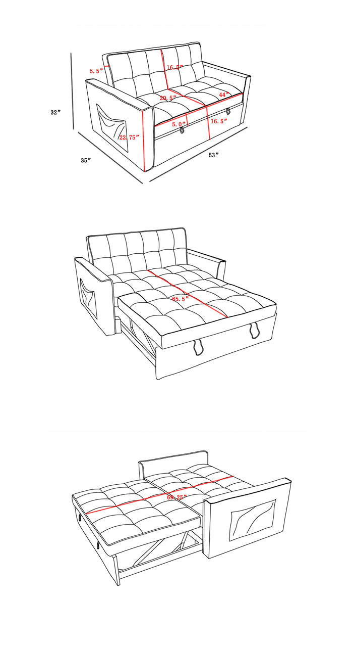 Stylish Blue Pull Out Sofa Bed With Woven Polyester Fabric & Solid Wood Frame Blue Polyester 2 Seat