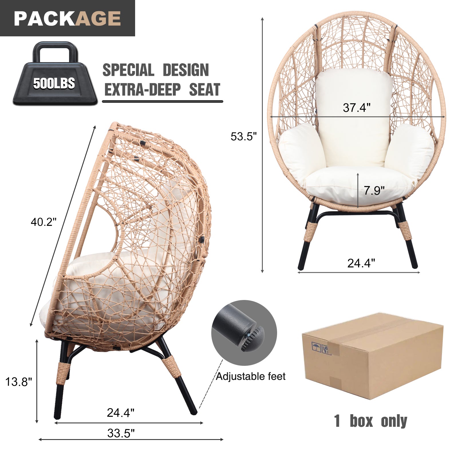 Patio Pe Wicker Egg Chair Model 3 With Natural Color Rattan Beige Cushion Yes Natural Foam Steel