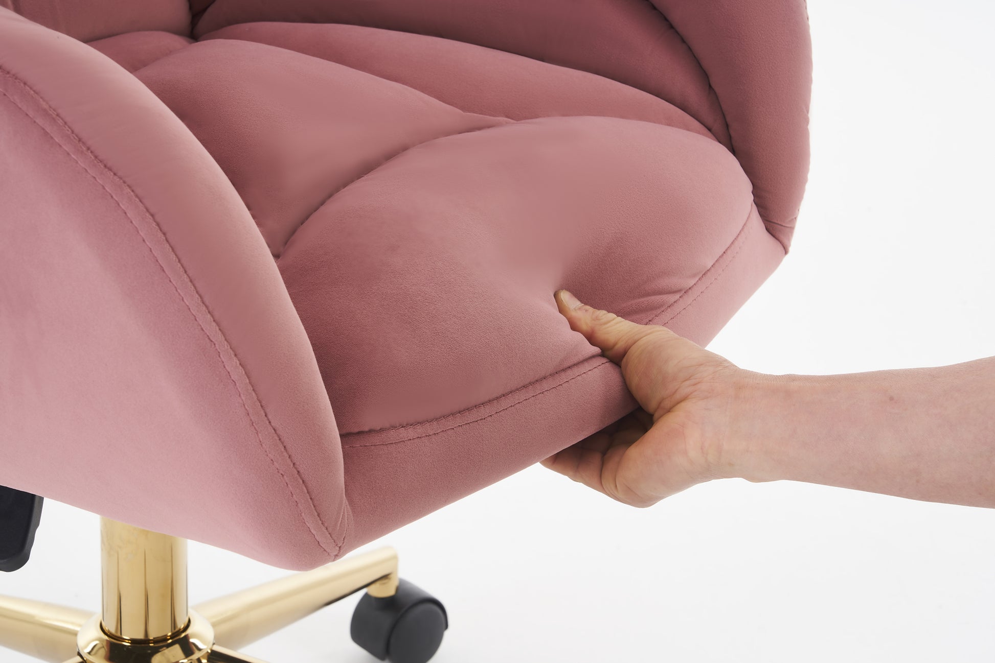 005 Velvet Fabric 360 Swivel Home Office Chair With Gold Metal Base And Universal Wheels,Pink Solid Pink Office Sponge Wipe Clean Modern Office Chairs Tufted Back Foam Swivel Velvet