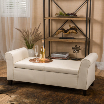 Hayes Armed Storage Bench Beige Fabric