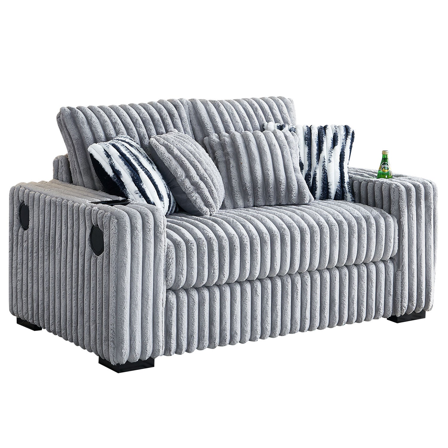 61.42Inch Square Arm Loveseat With Ottoman, 2Pcs Back Cushions And 4Pcs Toss Pillows, Cupholder,Bluetooth Speaker,Wireless Charger,Usb Ports For Living Room And Bedroom,Light Grey Light Grey Polyester Wood Primary Living Space Soft Loose Back Modern Pine