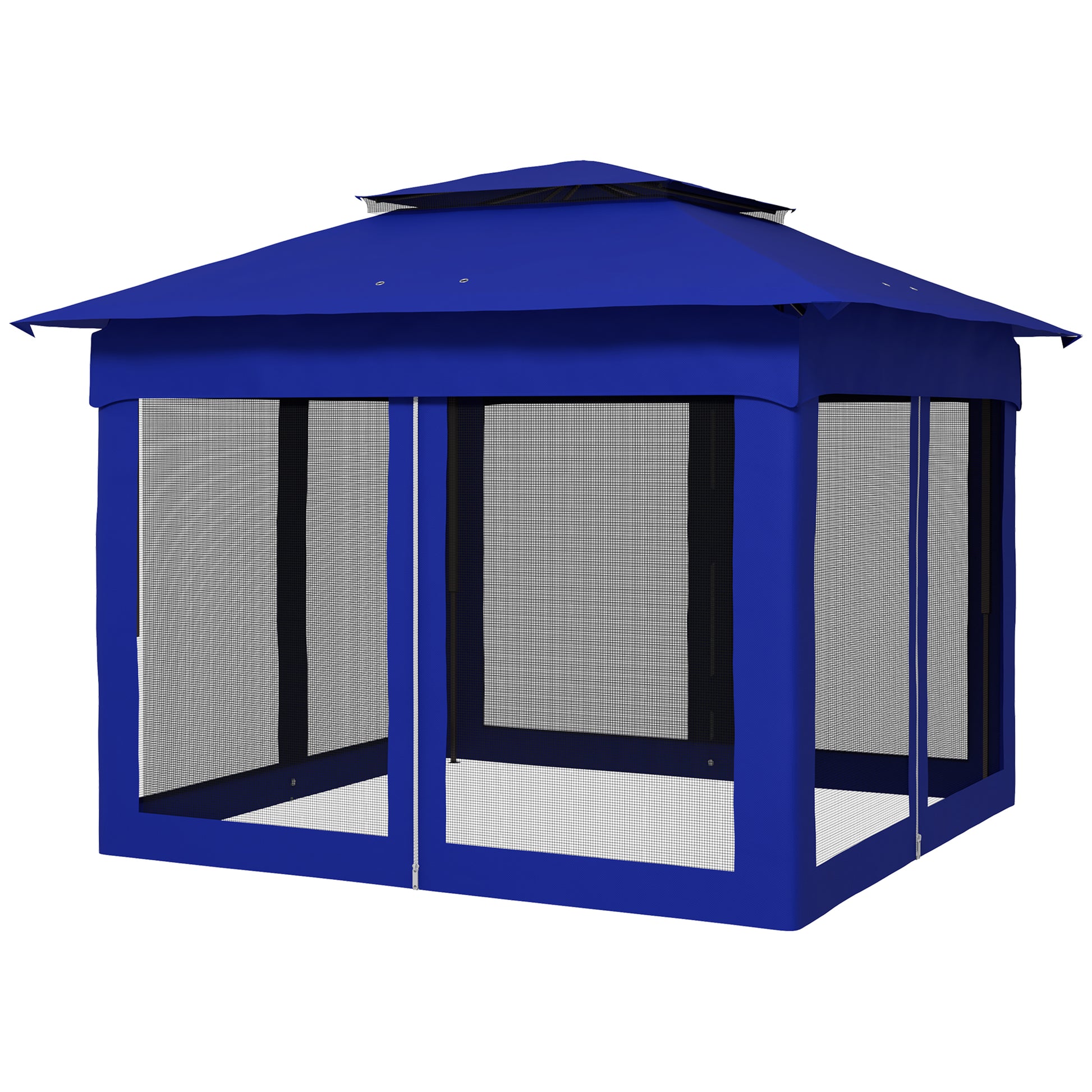 Outsunny 11' X 11' Pop Up Canopy, Outdoor Patio Gazebo Shelter With Removable Zipper Netting, Instant Event Tent W 114 Square Feet Of Shade And Carry Bag For Backyard, Garden, Blue Blue Metal