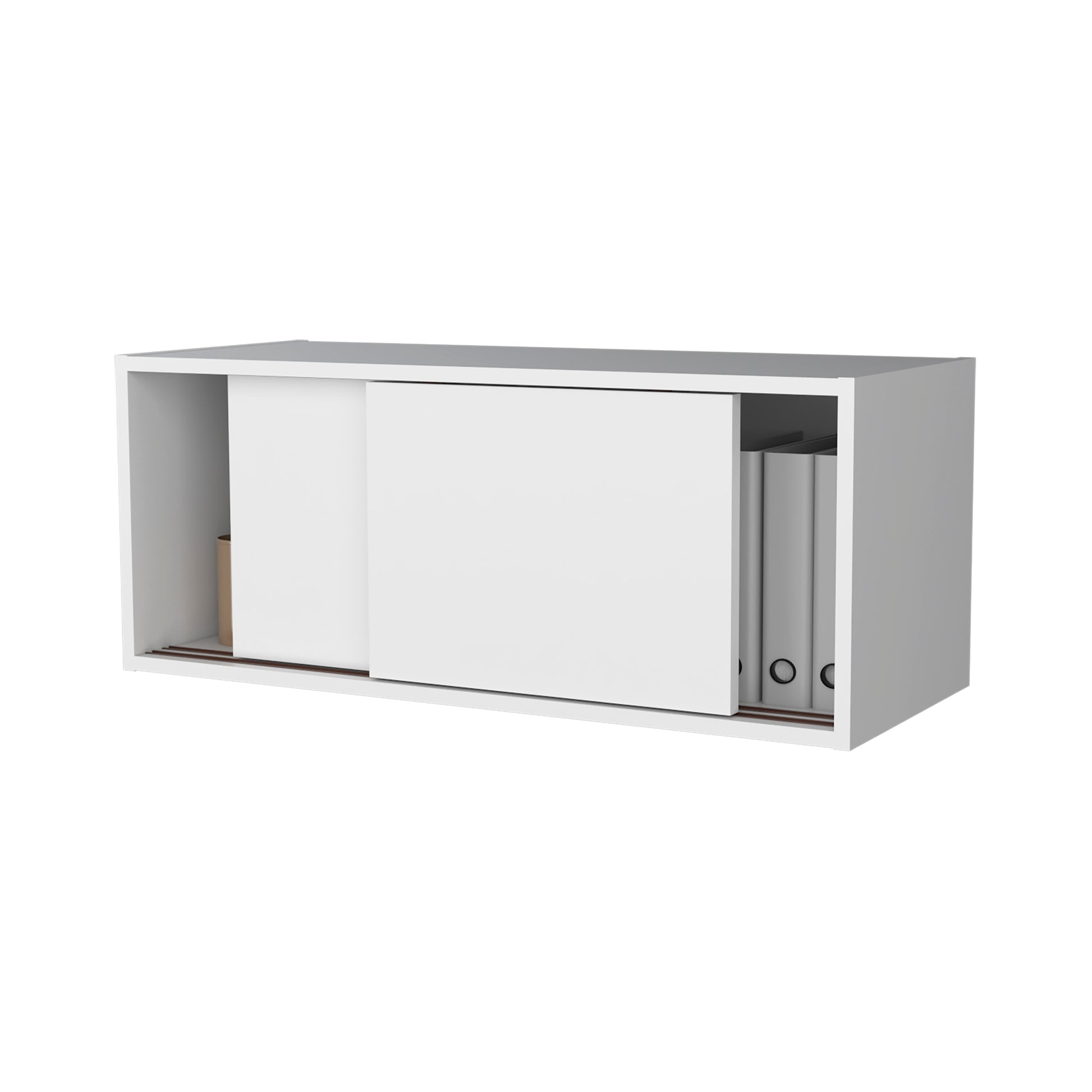 Anegam Floating Cabinet With Sliding Door, White Wall Mounted White Office Wall Mounted Modern Particle Board Melamine