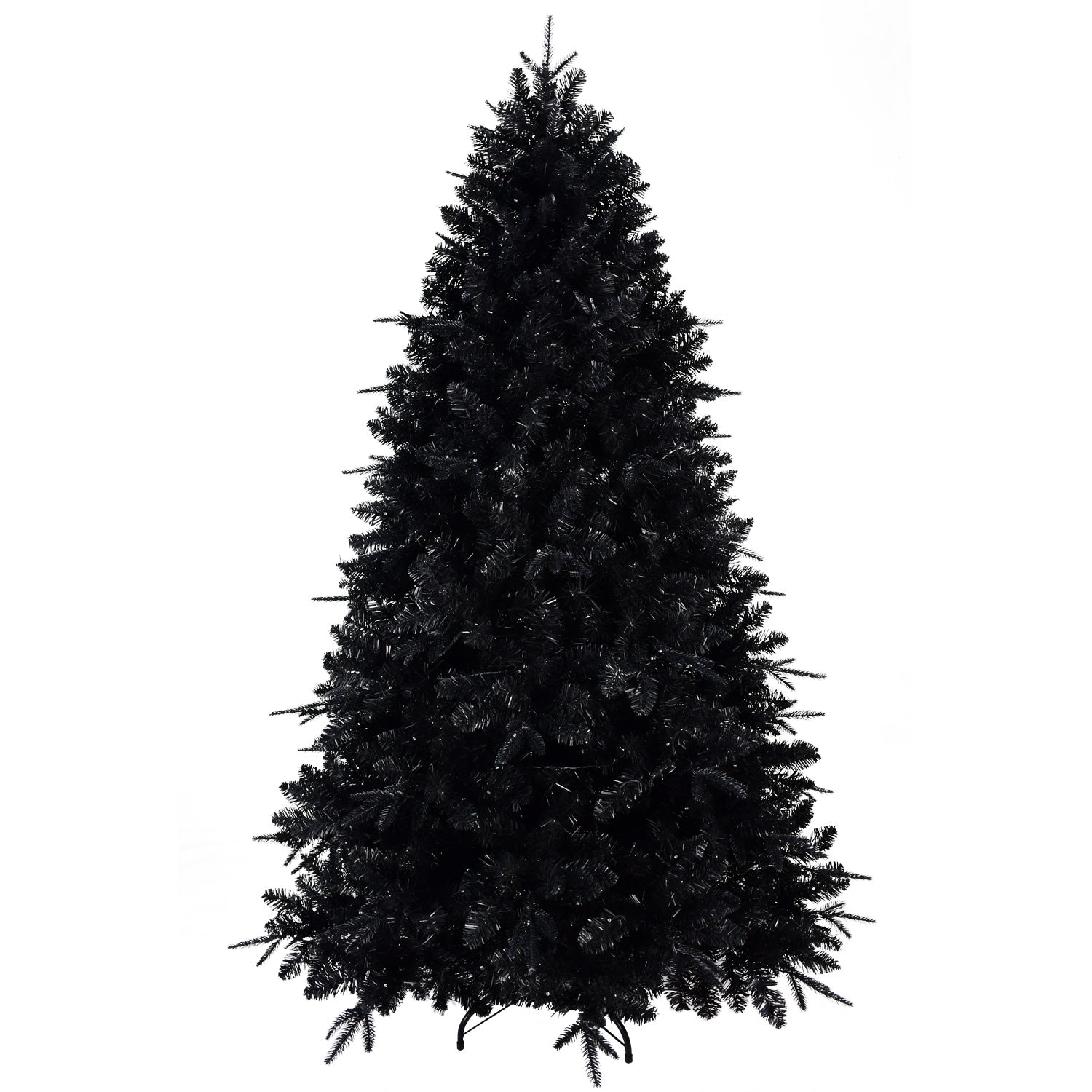 8Ft Pre Lit Black Christmas Tree, Full Halloween Xmas Artificial Tree 2486 Branch Tips, 600 Lights, Metal Hinges, Foldable Base, Holiday Decoration Black Black Polyvinyl Chloride