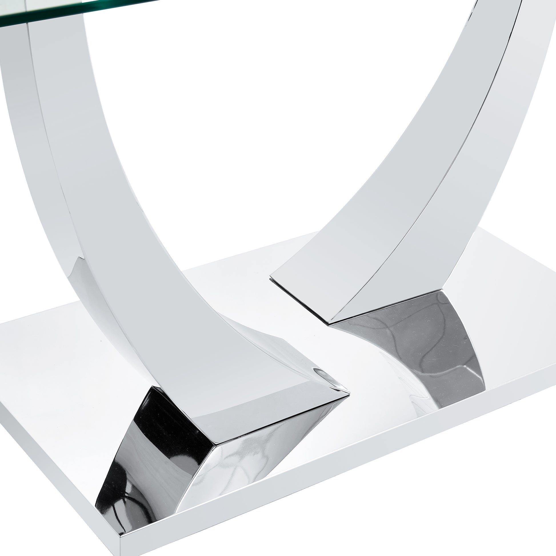 Table And Chair Set.Modern Dining Table,Tempered Glass Tabletop And Silver Colored Leg.Paired With 6 Soft And Comfortable High Quality White Pu Dining Chairs With Silver Legs. Silver,White Seats 6