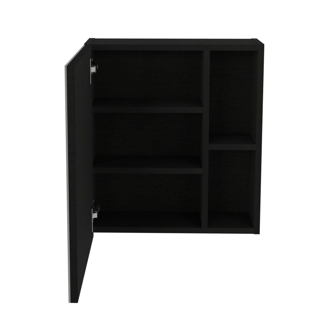 Medicine Single Door Cabinet 19" H With Mirror, Five Interior Shelves, Black Black Particle Board Particle Board