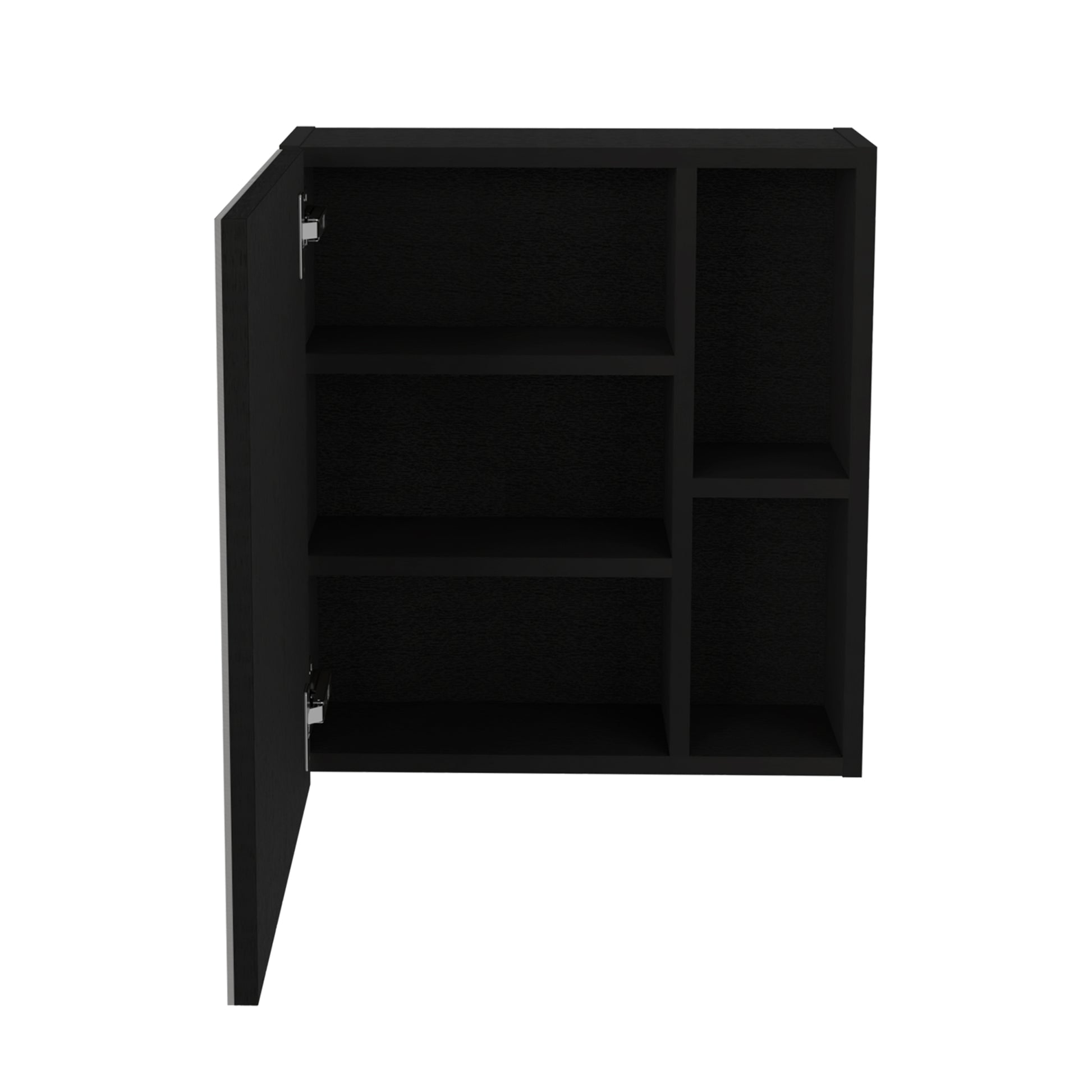 Medicine 19H" Single Door Cabinet With Mirror, Five Interior Shelves, Black Black Particle Board Particle Board