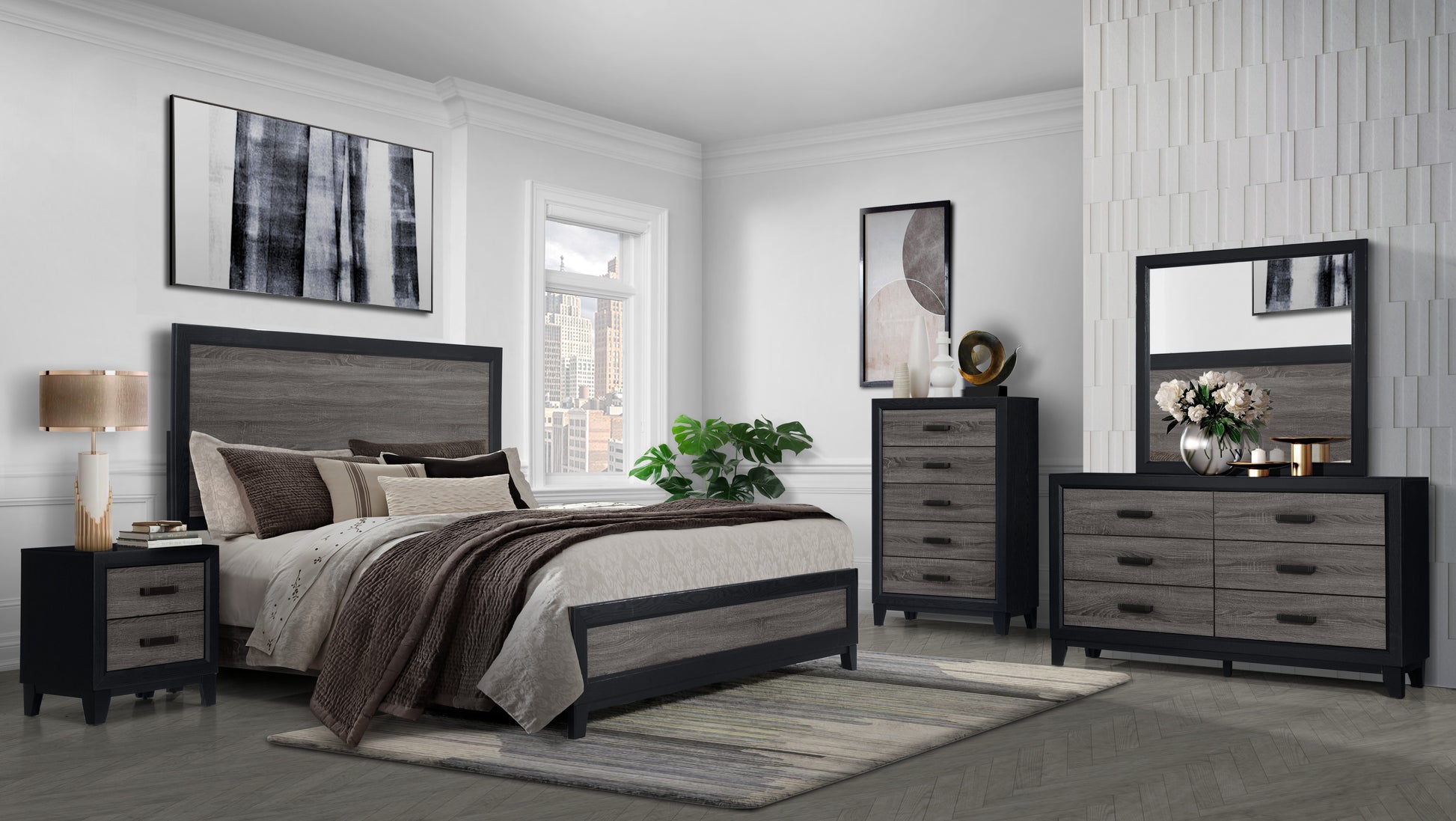 Soluto Grey And Black Queen Bed Black Gray Solid Wood Mdf