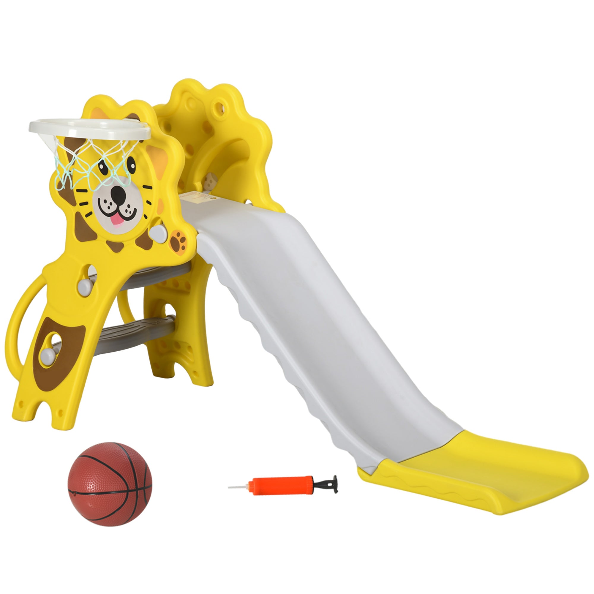 Qaba 2 In 1 Toddler Slide For Indoors, Toy For Toddler, Easy Set Up Baby Slide With Basketball Hoop For Kids 18 36 Months, Yellow Yellow Plastic