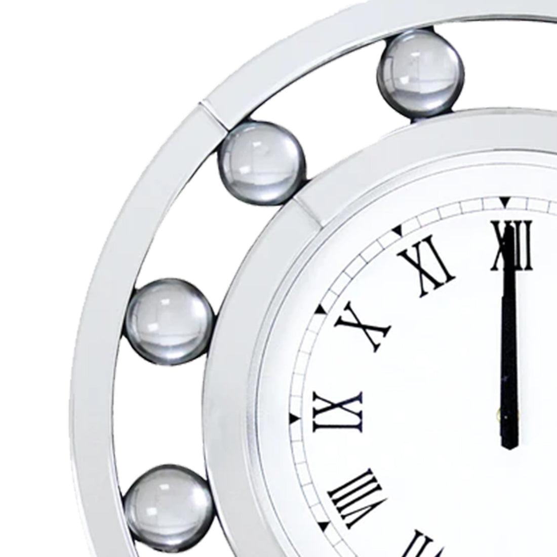 Mirrored Round Shape Wooden Wall Clock, White White Engineered Wood