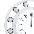 Mirrored Round Shape Wooden Wall Clock, White White Engineered Wood