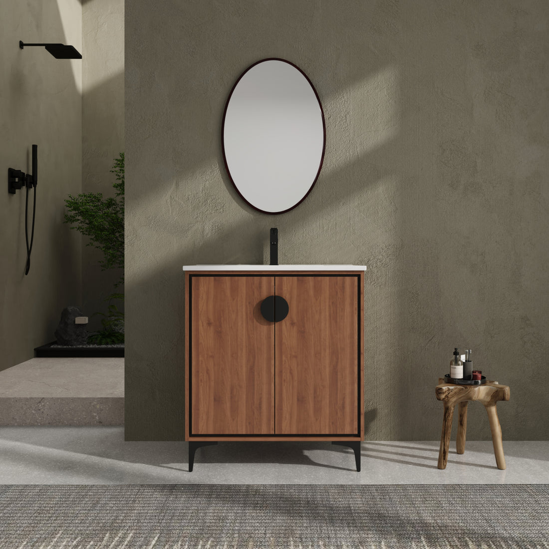 30 "Bathroom Vanity, 2 Doors, Bathroom Cabinet Vanity Freestanding Cabinet Engineered Wood With Sink Brown Bathroom American Design Ceramic Engineered Wood