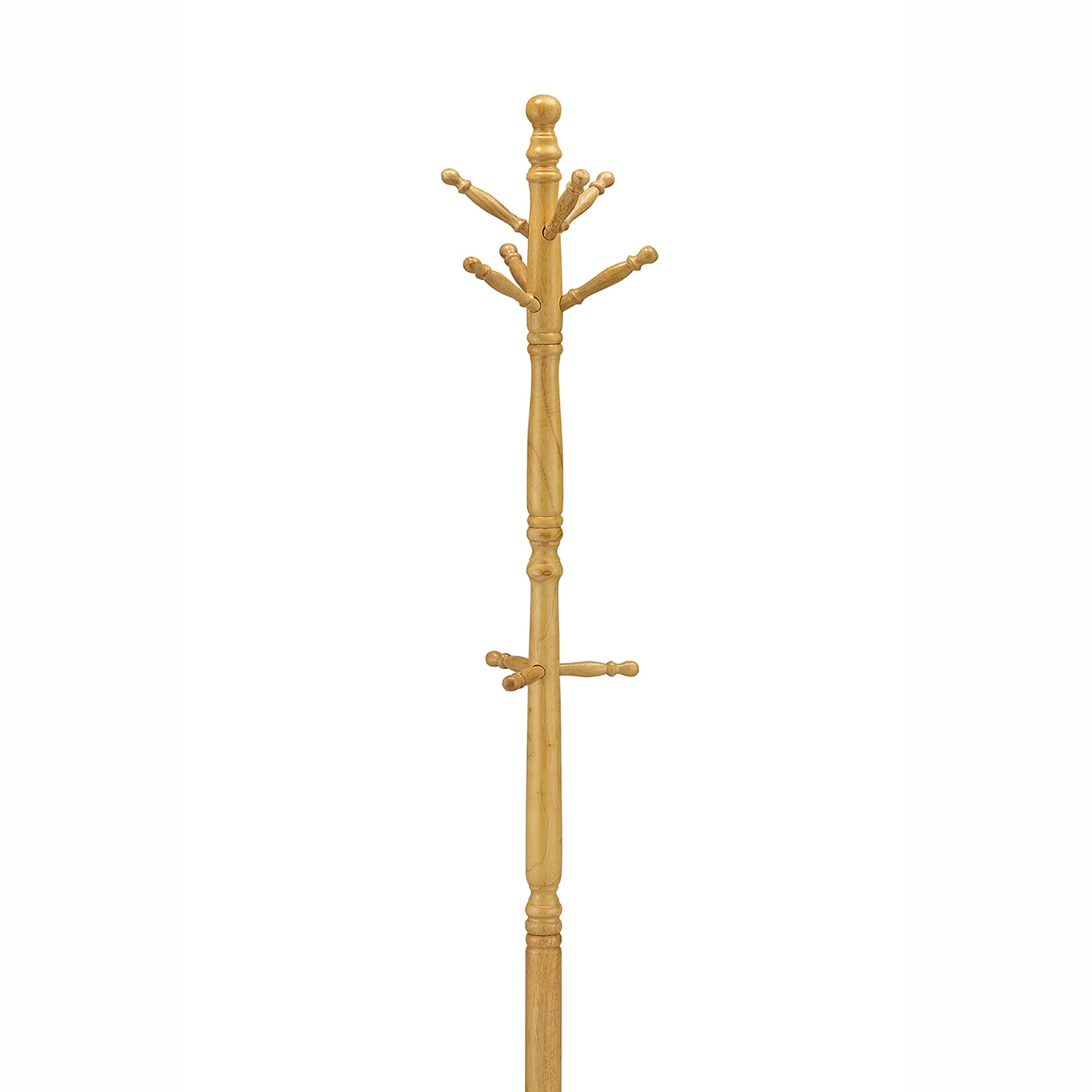 71.5" Tall Wooden Standing Coat Rack "Swivel" With Natural Finish Natural Wood