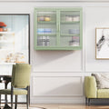 Retro Style Haze Double Glass Door Wall Cabinet With Detachable Shelves For Office, Dining Room,Living Room, Kitchen And Bathroom Mint Green Mint Green Tempered Glass Sheet Metal Plastic