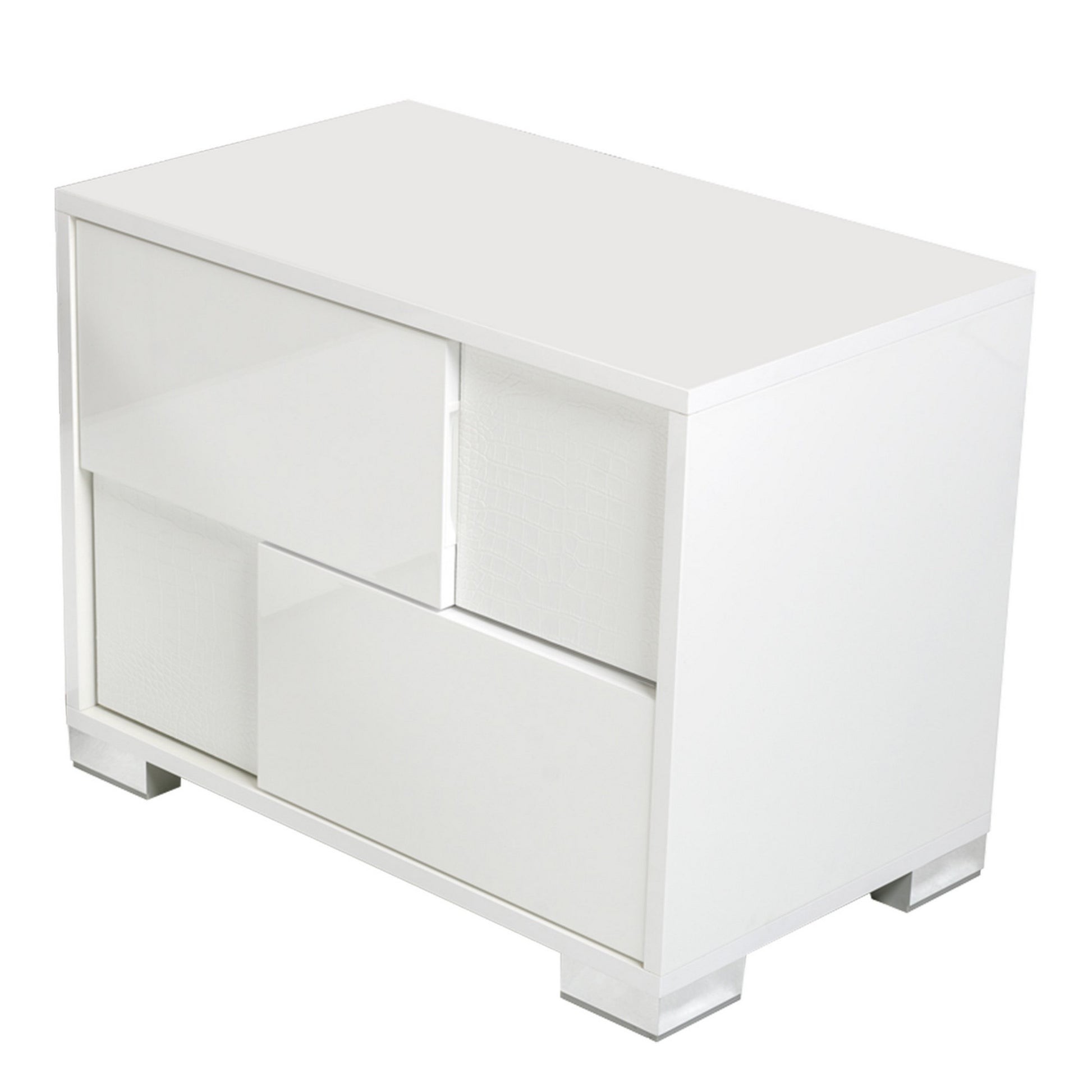 Cid Mina 24 Inch Nightstand, 2 Drawers, High Gloss Lacquer Finish, White White Wood