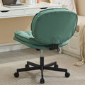 Armless Office Desk Chair With Wheels: Pu Leather Cross Legged Wide Chair,Comfortable Adjustable Swivel Computer Task Chairs For Home,Office,Make Up,Small Space,Bed Room Green Antique Fiber Foam And Polyester Fiber Pad Pvc