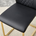 A Modern Minimalist Style Round Transparent Tempered Glass Table With Gold Metal Legs, Paired With 4 Modern Pu Leather High Back Dining Chairs, Bring A Luxurious Experience. Black Seats 4 Glass Metal