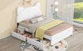 Full Size Upholstered Platform Bed With Cartoon Ears Shaped Headboard And 2 Drawers, White Box Spring Not Required Full White Wood Bedroom Bed Frame Faux Leather Upholstered