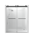 68 72 In. W X 76 In. H Double Sliding Frameless Soft Close Shower Door With Premium 3 8 Inch 10Mm Thick Tampered Glass And Easy Cleaning Coating, Stainless Steel In Matte Black 23D02 72Mb Matte Black Stainless Steel Tempered Glass Sheet Metal Plastic