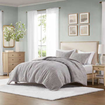 3 Piece Oversized Comforter Set Full Queen Grey Polyester