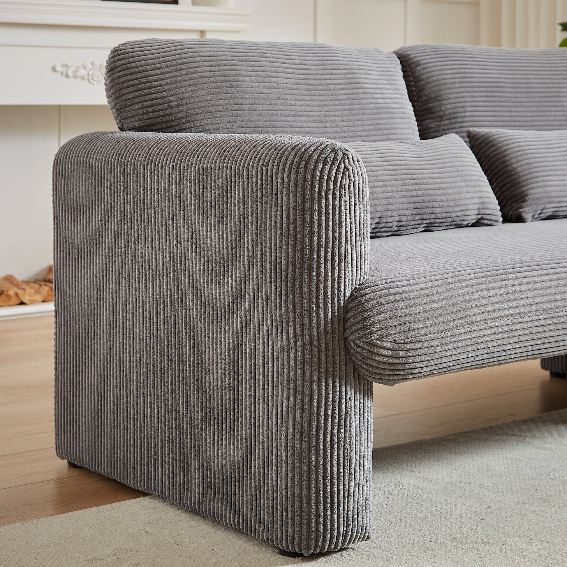Two 60"Corduroy Fabric Sofa With 33" Single Sofa, Modern Sofa With Support Pillow, For Apartment, Office, Living Room & Bedroom Grey Corduroy 5 Seat