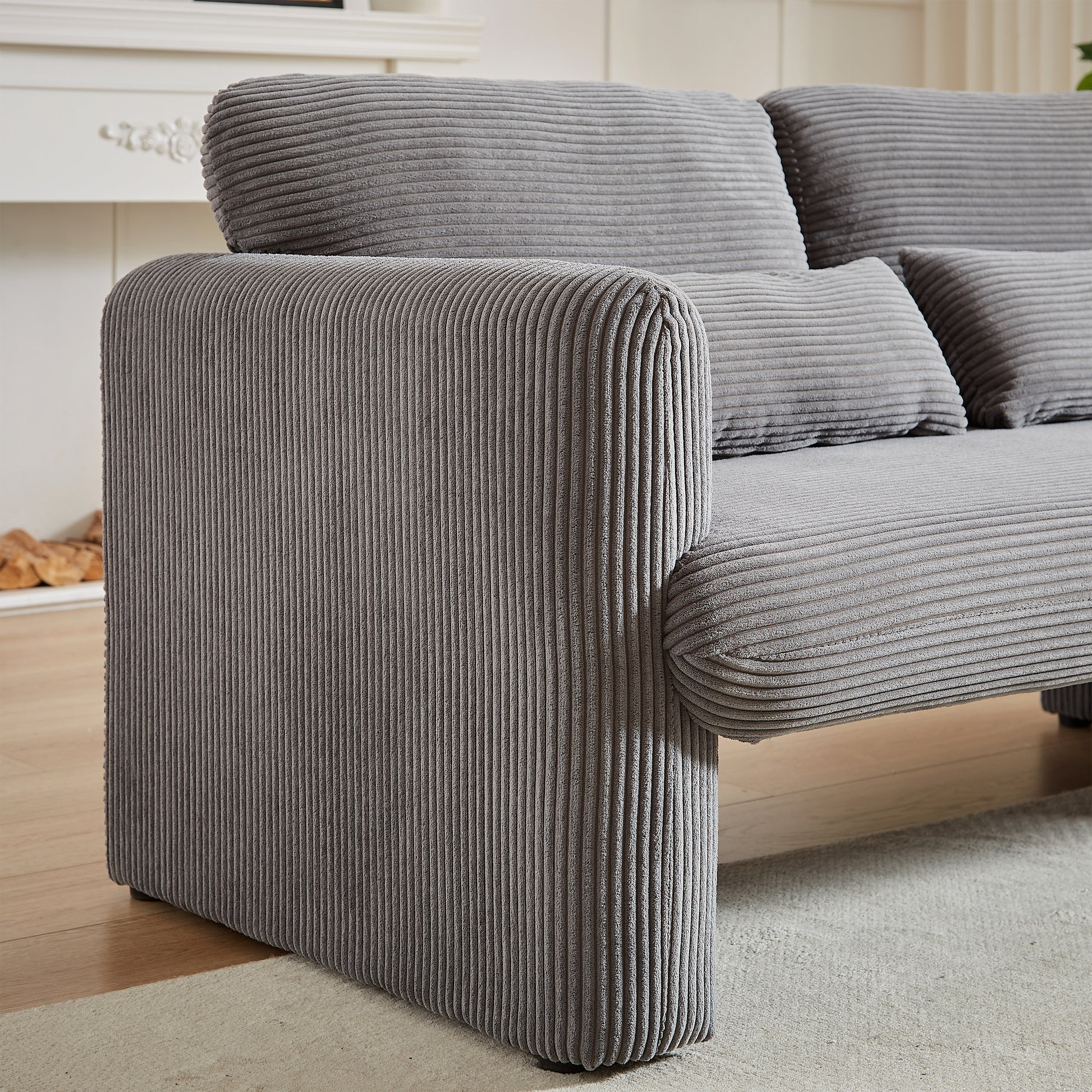 60"Corduroy Fabric Sofa With Two 33" Single Sofa, Modern Sofa With Support Pillow, For Apartment, Office, Living Room & Bedroom Grey Corduroy 4 Seat