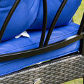 Outsunny Outdoor Wicker Rocking Chair With Padded Cushions, Aluminum Furniture Rattan Porch Rocker Chair W Armrest For Garden, Patio, And Backyard, Blue Blue Aluminum