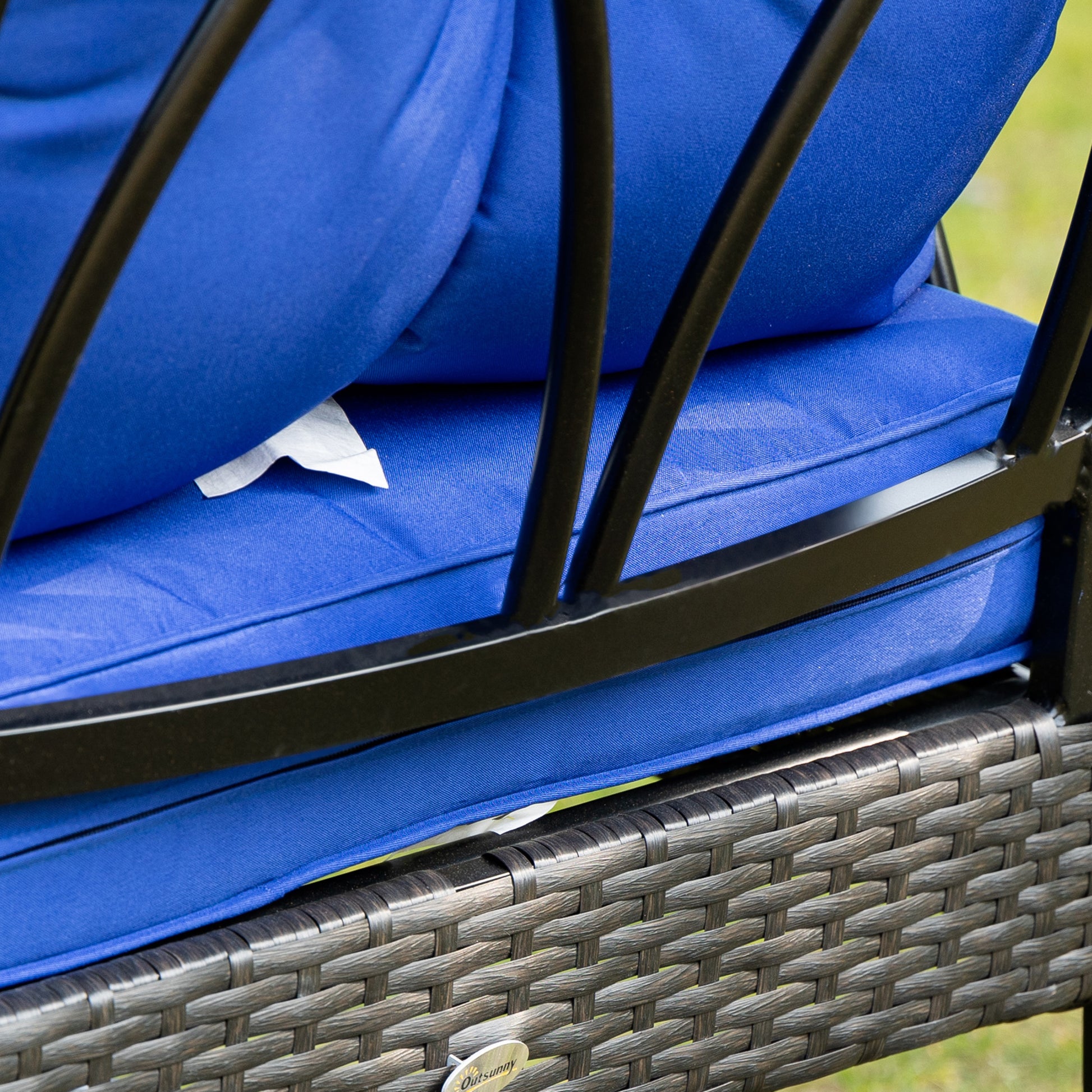 Outsunny Outdoor Wicker Rocking Chair With Padded Cushions, Aluminum Furniture Rattan Porch Rocker Chair W Armrest For Garden, Patio, And Backyard, Blue Blue Aluminum